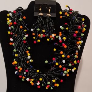 Elegant Black Beaded  Necklace Set
